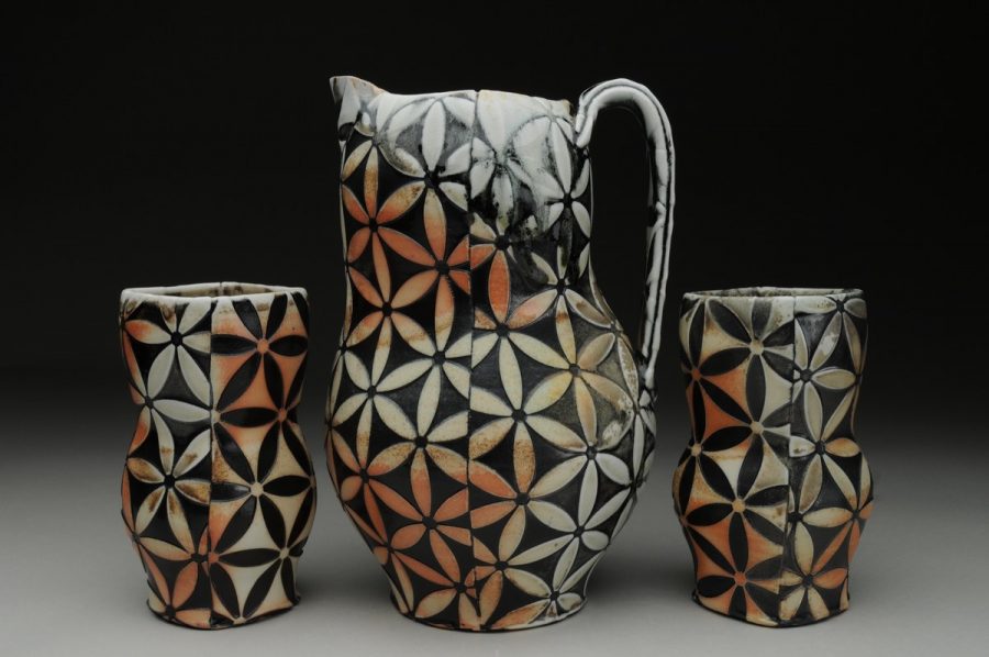 Flower of Life Pitcher with Cups - Material: Wood-fired Porcelain