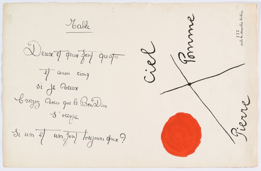 “Il était une petite pie" (Original Drawing) - Sheet I - Drawing by Joan Miró with texts by Lise Hirtz