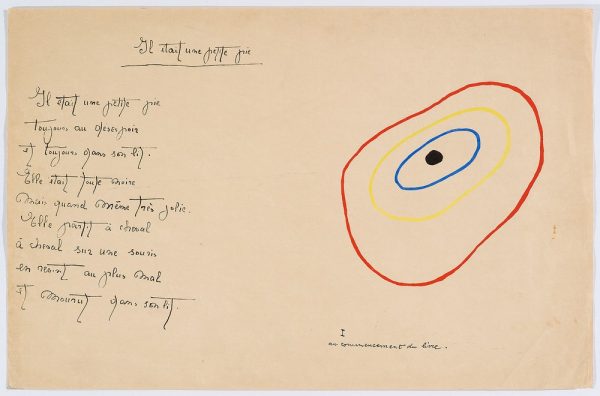“Il était une petite pie" (Original Drawing) - Sheet II - Drawing by Joan Miró with texts by Lise Hirtz