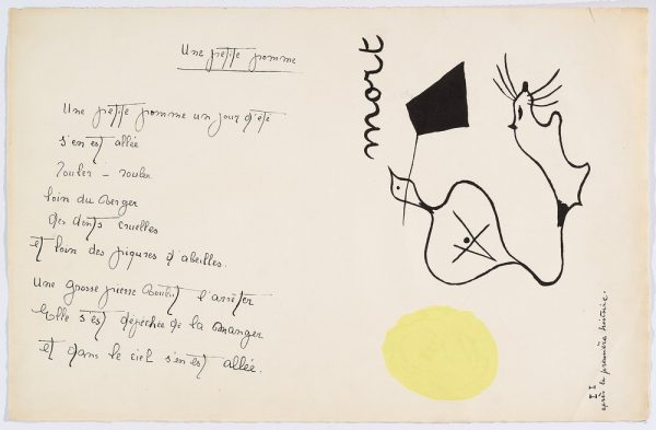 “Il était une petite pie" (Original Drawing) - Sheet III - Drawing by Joan Miró with texts by Lise Hirtz