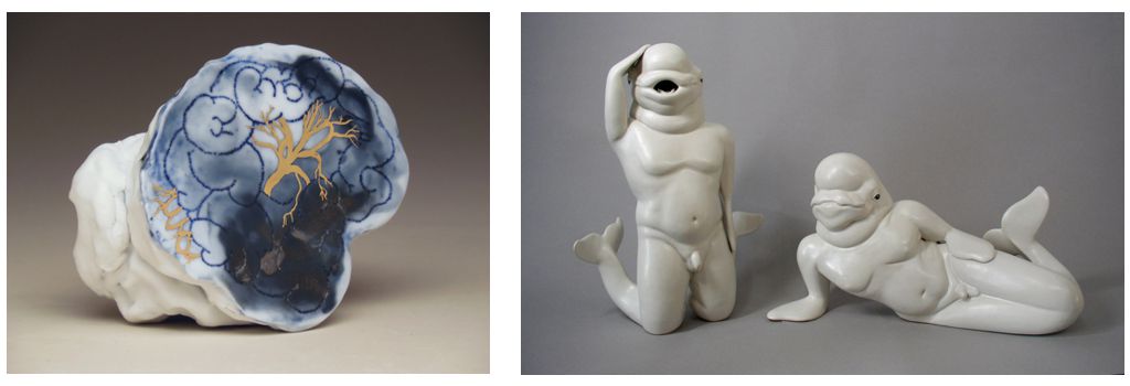 Kimberly LaVonne Luther "Gold Artery", 2016 - Porcelain | Keira Norton "Beluga Boys", 2017 - Stoneware, Glaze
