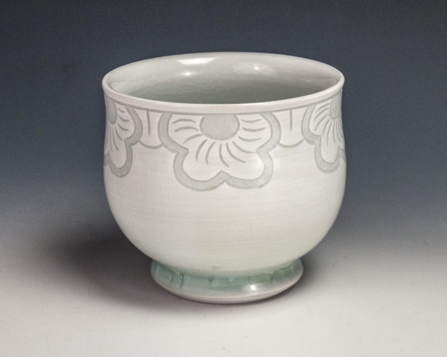 Sgraffito Flower Cup - Size: 3.25" x 3.5" x 3.5" - by Steven Young Lee