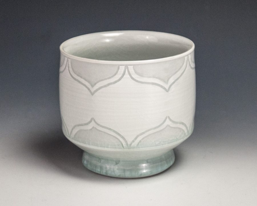 Sgraffito White Cup - Size: 3" x 3.25" x 3.25" - by Steven Young Lee