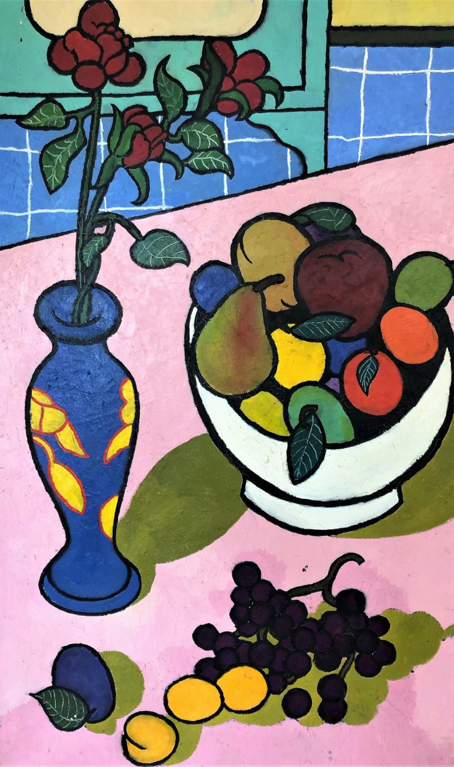 Bowl of Fruit and Vase of Flowers