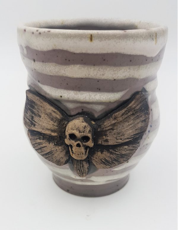 Moth with Skull Wood Fired Mug - Title : Moth with Skull Wood Fired Mug