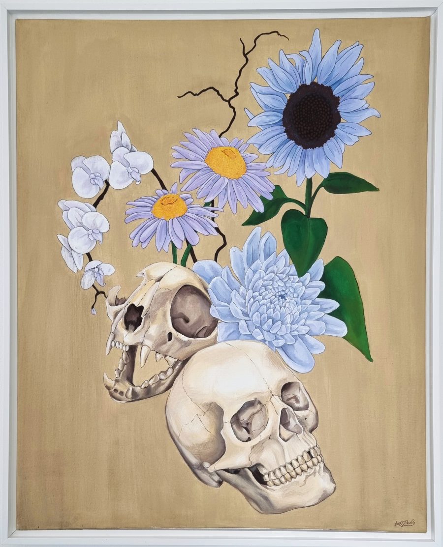 Two Skulls with Blue Flowers - Amy Young