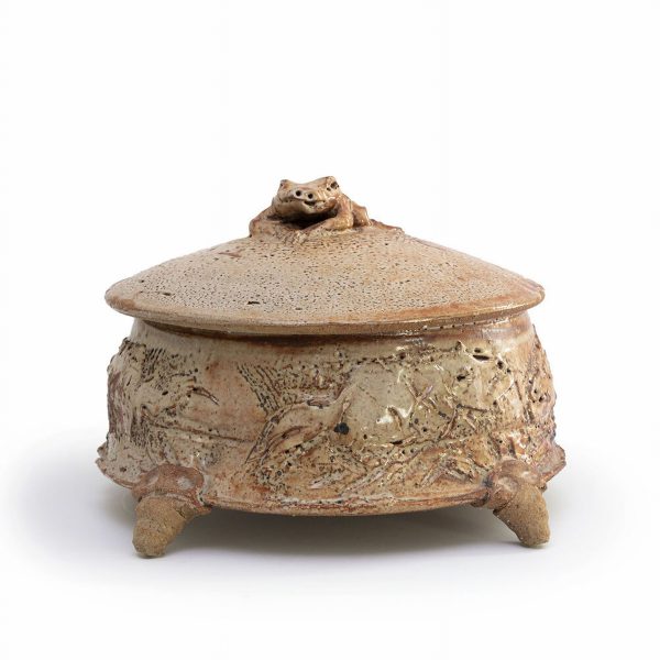 Large Covered Jar with Frog and Fish - Ron Meyers
