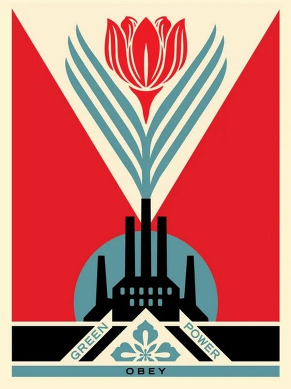 Green Power Factory (Red) - Shepard Fairey
