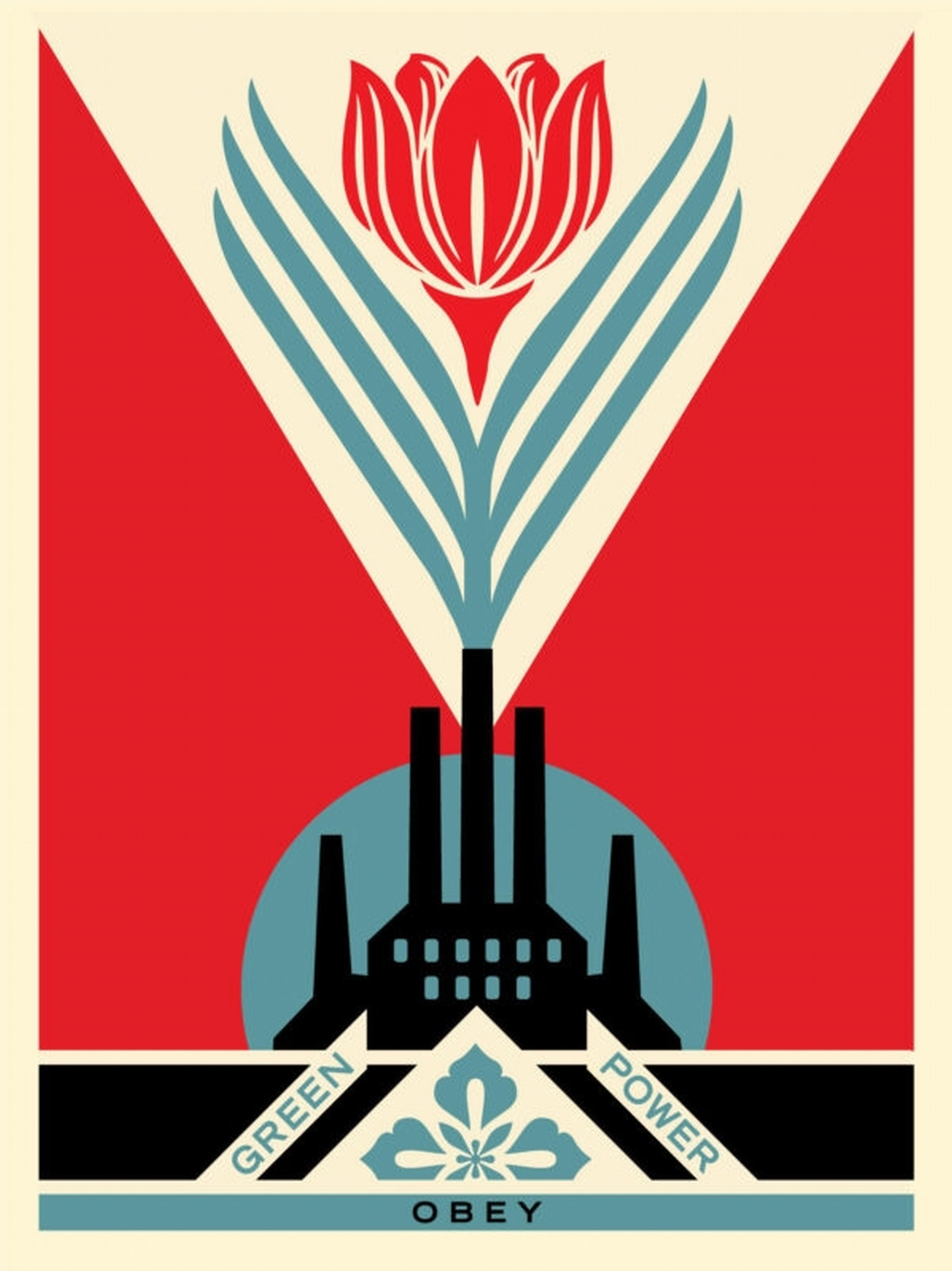 Green Power Factory (Red) - Shepard Fairey